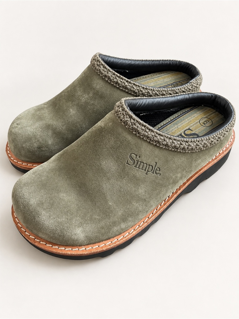Simple Original Suede Clogs Olive Green Slip-On Mules Women’s Size 6